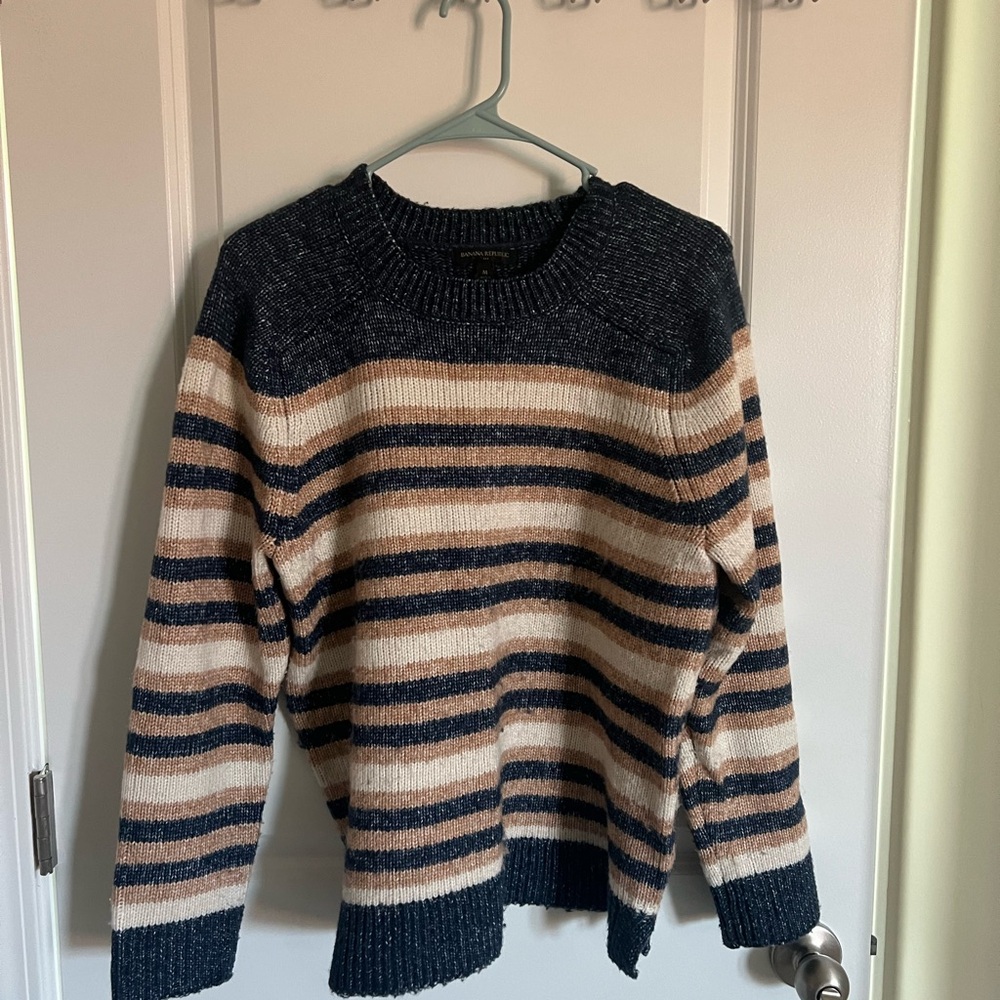 Banana Republic Striped Crew Neck Sweater in Navy and Tan